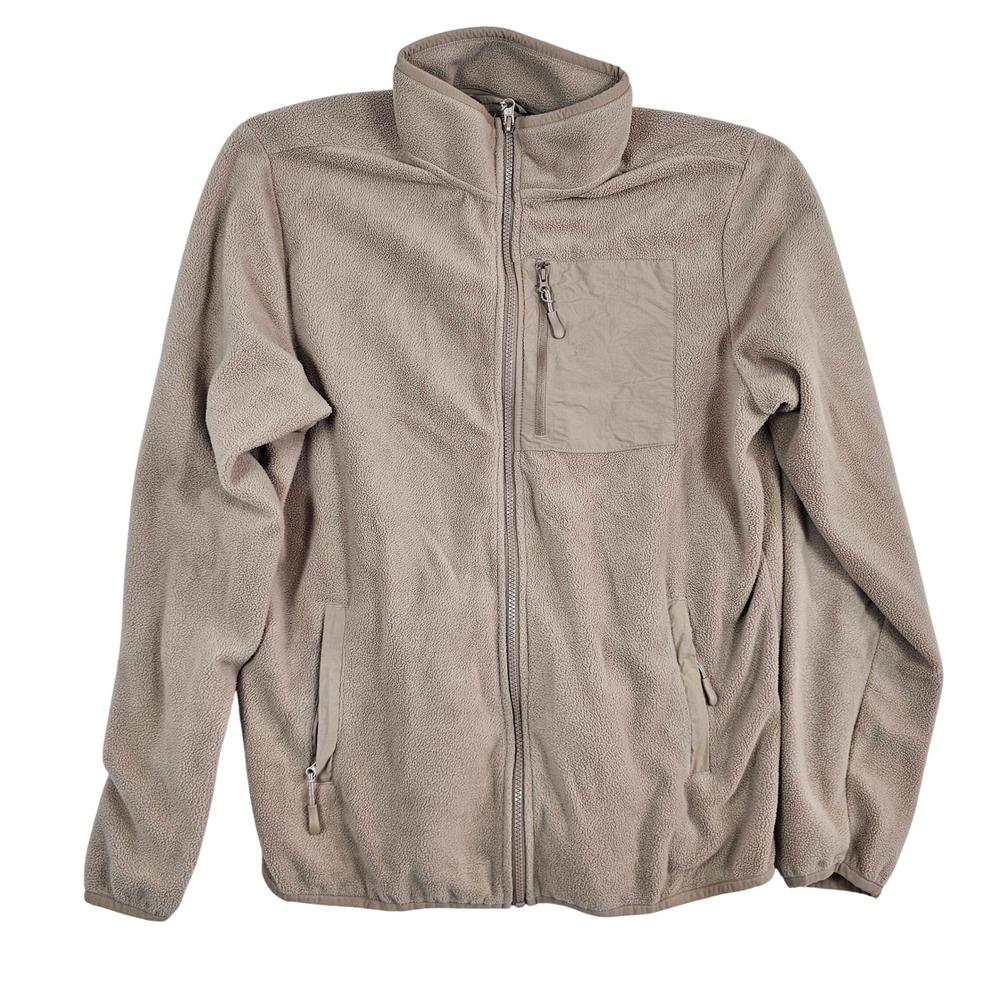 Telluride Clothing Company Mens Large Tan Full Zip Fleece Jacket Mock Neck Taupe